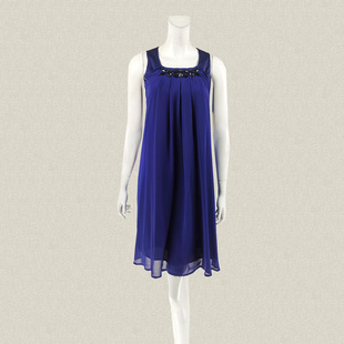精致钉珠亚克力褶皱拼接蓝紫女夏无袖 ATT 正品 连衣裙77807