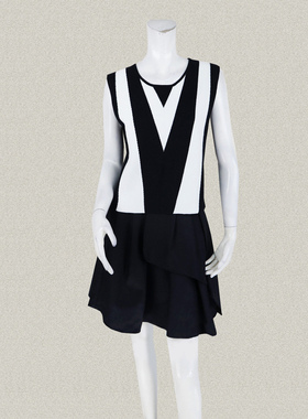 Double*爱 正品 黑白条纹拼色无袖百搭女春秋冬针织毛衫背心09525