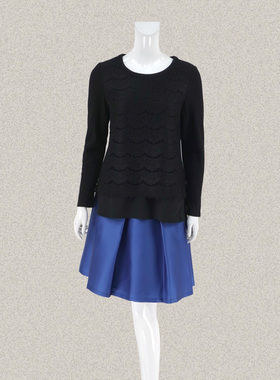 蕾DOW 正品 全羊毛拼假两件女春秋冬提花蕾丝针织上衣L5WC65009