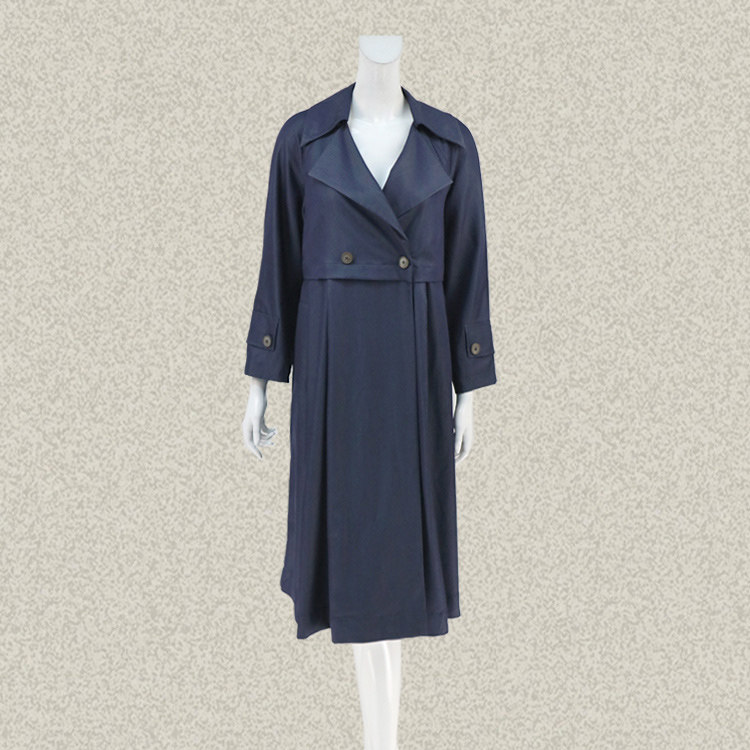 法路INA 正品学院风双排扣宽松女春秋深蓝莱赛尔天丝风衣FRCF7409