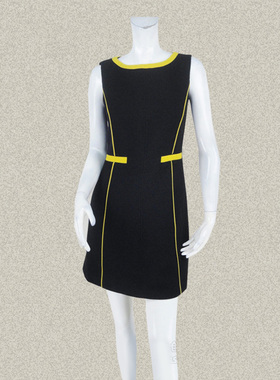 C*fon 正品 拼色无袖修身女春秋冬黑色全羊毛连衣裙背心裙 LD112