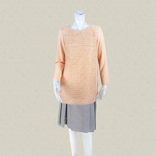 C*fon 百褶雪纺拼接间条提花亮片饰减龄长袖衬衫女春秋上衣 CA409