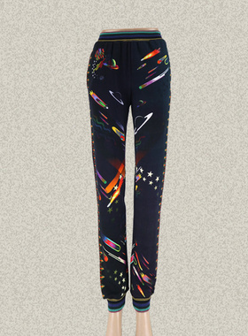 新!森系列m*nish a*ora松紧腰印花女春棉弹针织裤1E08406/1E08409