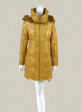 蕾DOW 正品 可脱卸帽貉子毛领修身中长款女冬春羽绒服 L12DB17603