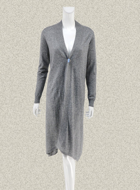 法路INA 撞色不规则提花无扣浅灰色女秋冬羊毛针织开衫披肩 5556