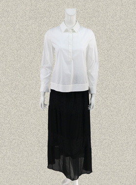 卡迪DL 正品 半开胸系扣清新白色OL女春夏秋棉弹力上衣 AGG240601