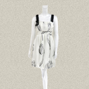 桑蚕丝吊带裙连衣裙401159F 裹胸款 裘TN 手绘风黑白印花钉珠女夏季