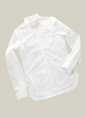 桀A jie*r 男装正品 滚边贴袋圆角翻领白色全棉四季长袖衬衫40206