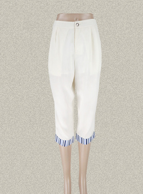 丝fu卡 正品 条纹拼色亲肤舒适莱赛尔女夏秋萝卜裤八分裤 270400