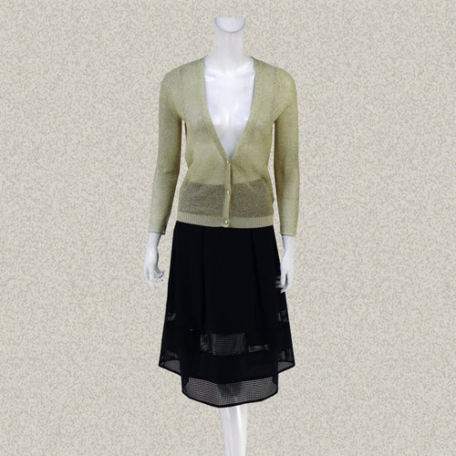 JH风 正品 夹金丝镂空提花深V领女春夏秋长袖针织衫开衫 AB317