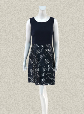 新!卡迪DL 几何图案印花拼色修身女夏桑蚕丝背心连衣裙611012/002