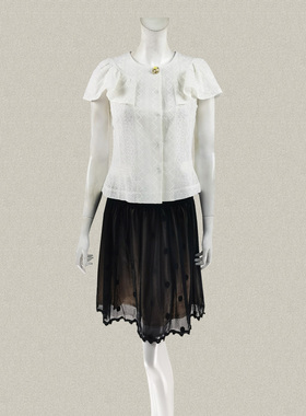 JH风 正品 镶钻扣荷叶袖清新米白女春夏秋修身OL蕾丝短外套 JC506