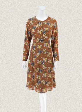 新!法路INA  正品 甜美碎花半开胸淑女春秋桑蚕丝连衣裙 FRAL6037