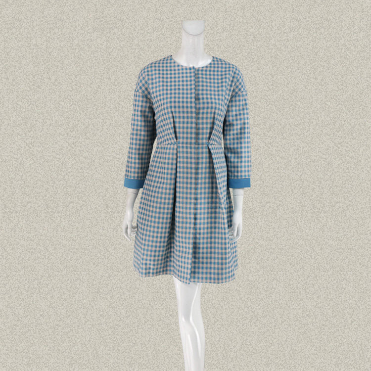 JH风 正品 清新格子提花落肩袖女春秋减龄OL风衣中长外套 FA602