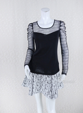 新!蕾DOW 透视蕾丝拼接钉珠显瘦百搭打底衫女春秋针织衫B25032A