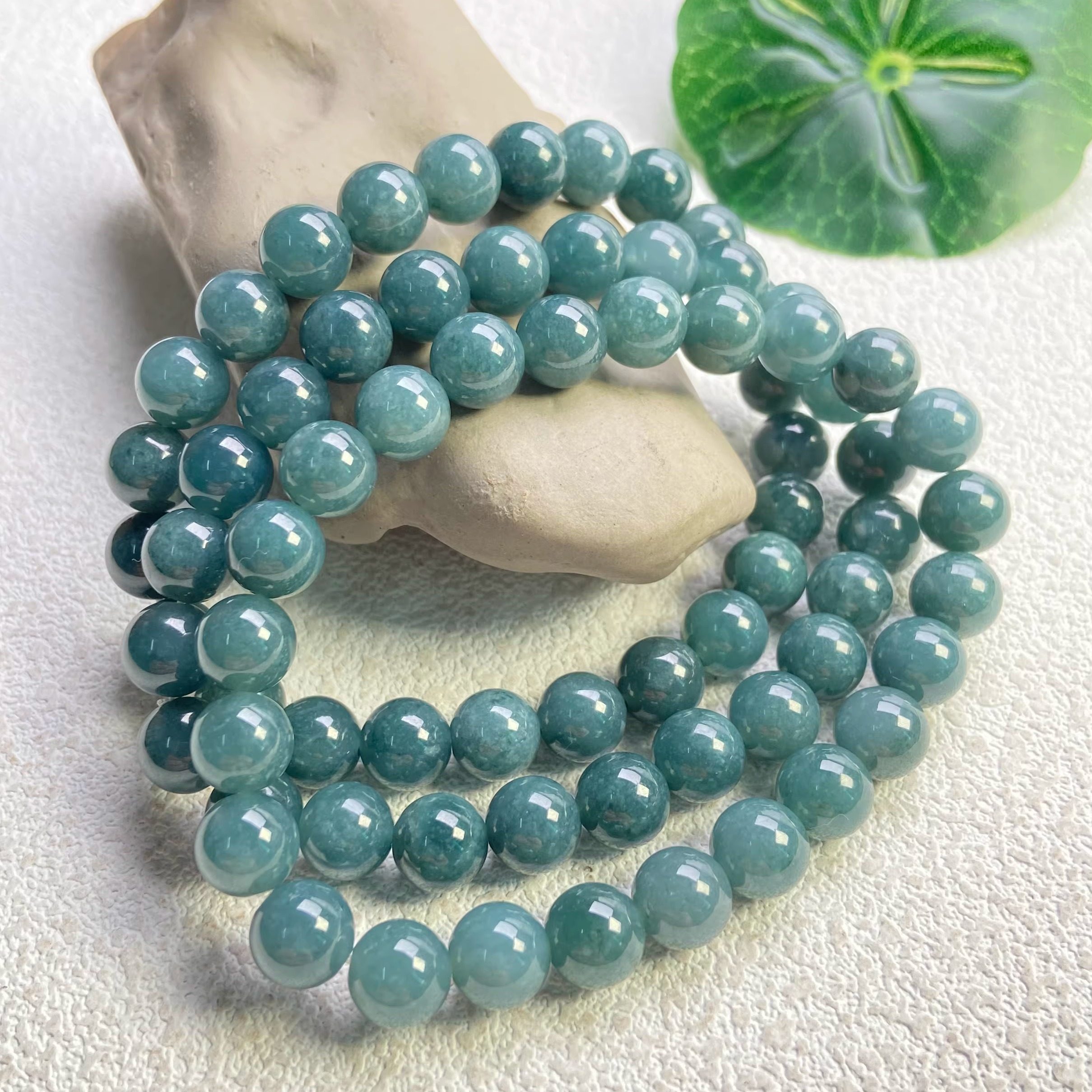 隆慈缘原矿翡翠源头A货8mm冰糯种油绿手串单圈圆珠油青玉石手链