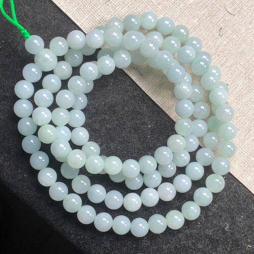 隆慈缘翡翠A货源头直发8.mm冰晴浅绿手链108颗长项链珠链