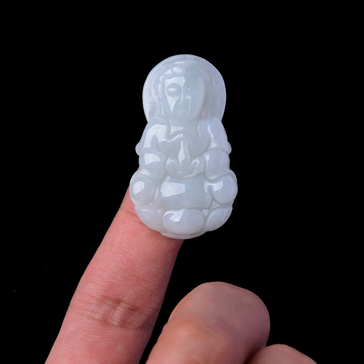 隆慈缘玉器 冰糯种老坑A货翡翠观音吊坠缅甸项坠保真挂坠送证