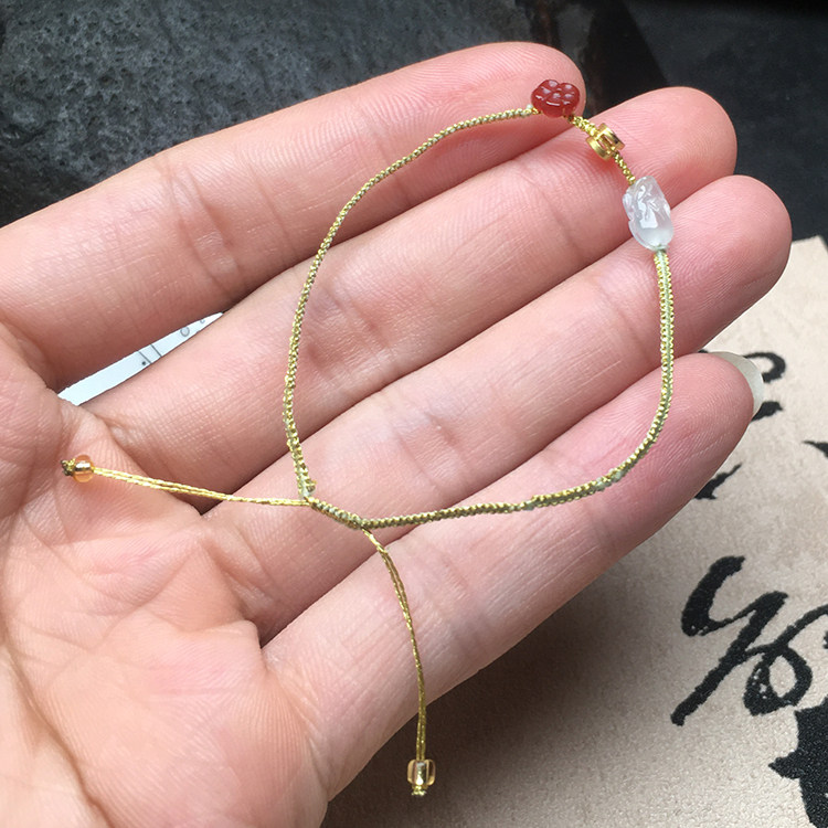 有钱花手绳隆慈缘A货翡翠铜镀金