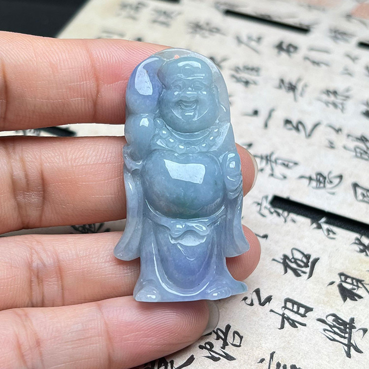 缅甸天然翡翠A货紫罗兰站佛笑佛