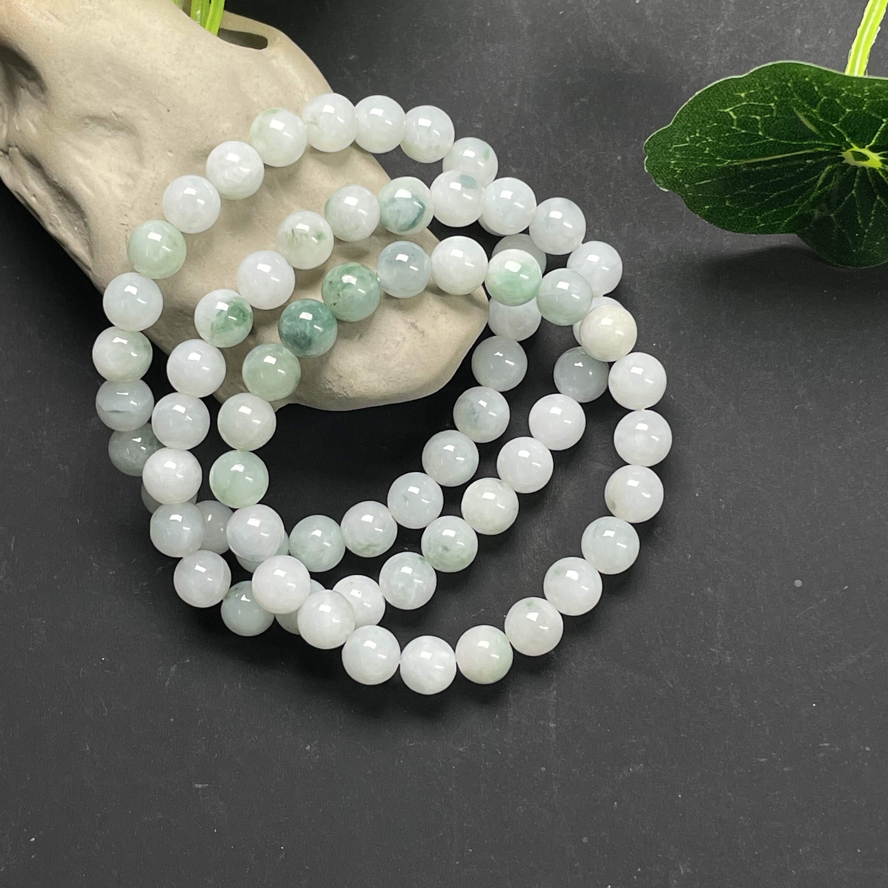 隆慈缘原矿翡翠A货8mm冰糯种飘花手链男女款圆珠翡翠手串玉石手串
