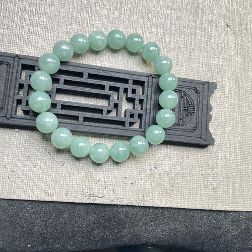 隆慈缘原矿翡翠源头直发A货翡翠冰种艳阳绿10mm手串手链