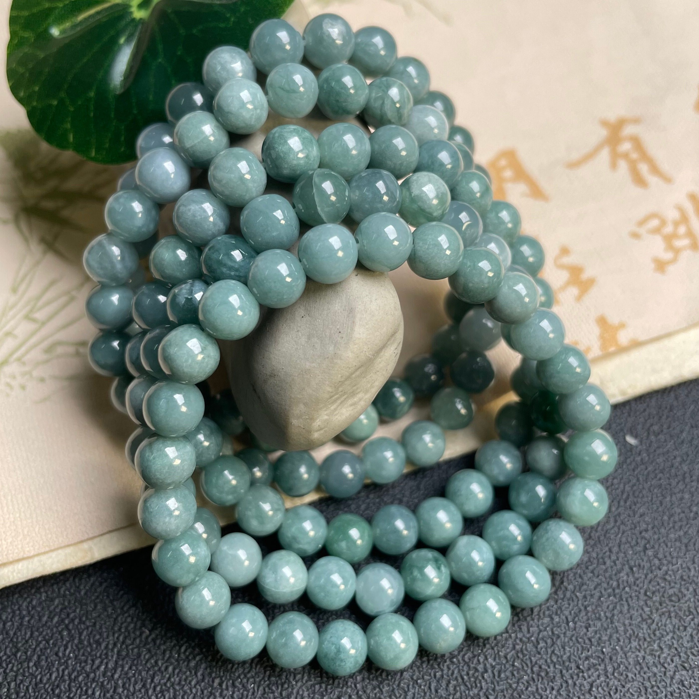 隆慈缘原矿翡翠A货7mm细糯种蓝水手串单圈圆珠手链五条不拆分