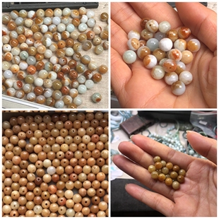 A货烧红黄翡7—10MM散珠圆珠子项链散珠玉珠黄翡烤红珠手链