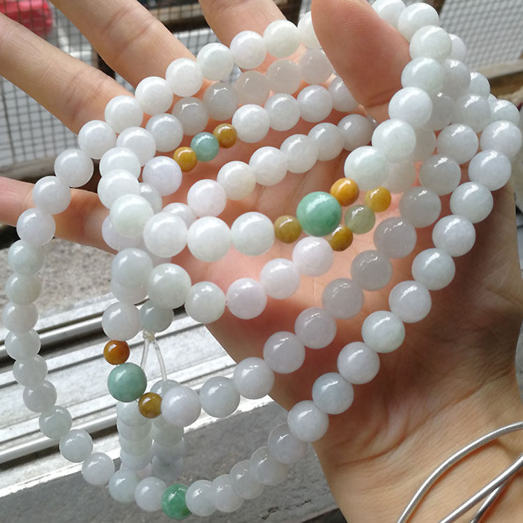 隆慈缘翡翠A货冰糯老坑种108颗8MM10MM佛珠手链冰白108颗项链手链