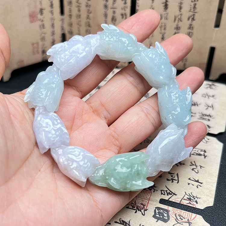 隆慈缘A货缅甸翡翠生肖龙头手串