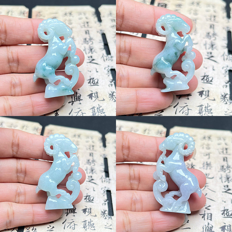 隆慈缘缅甸A货翡翠生肖羊吊坠