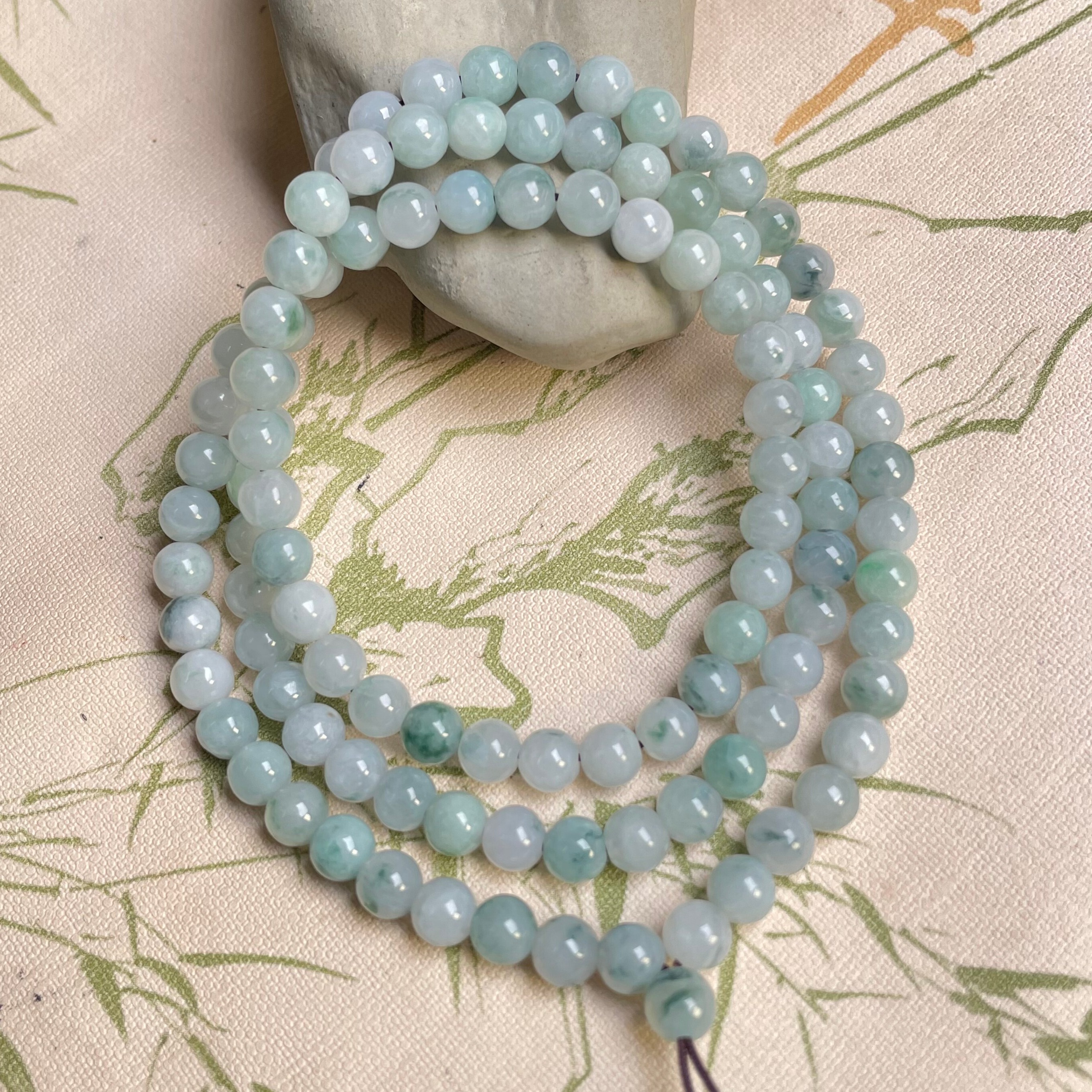 隆慈缘原矿翡翠A货6mm冰糯种飘花项链单圈圆珠手链108颗玉石项链