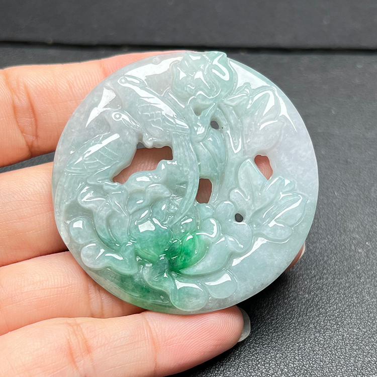 隆慈缘缅甸天然翡翠A货花开富贵
