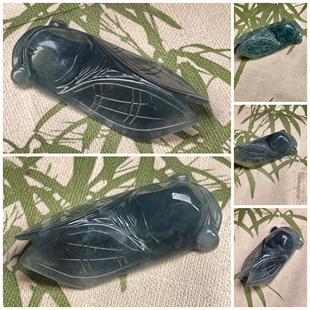 隆慈缘A货翡翠冰糯蓝水乌鸡一鸣惊人吊坠翡翠知了翡翠蝉自选送证