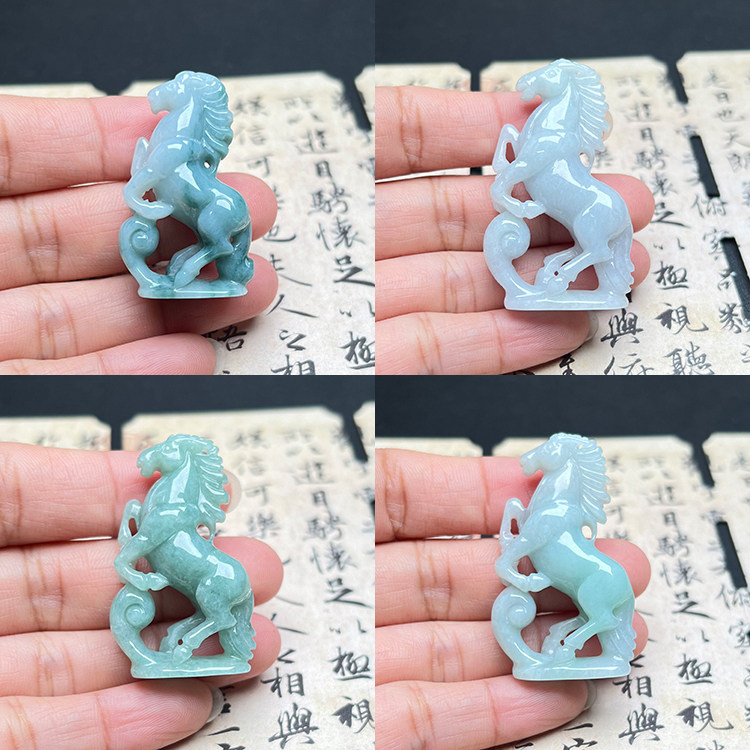 缅甸天然翡翠立体生肖马本命吊坠
