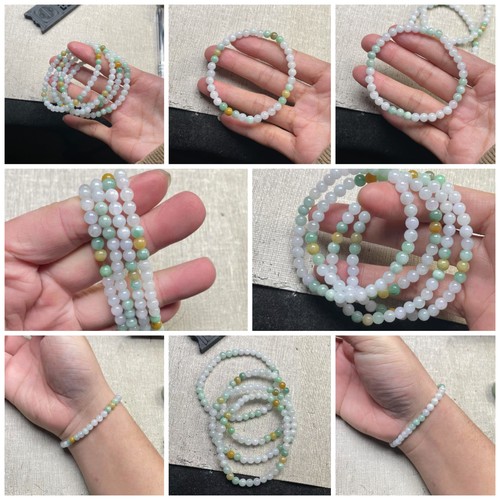 隆慈缘原矿翡翠源头直发A货翡翠冰糯种5mm多宝手串三彩手串