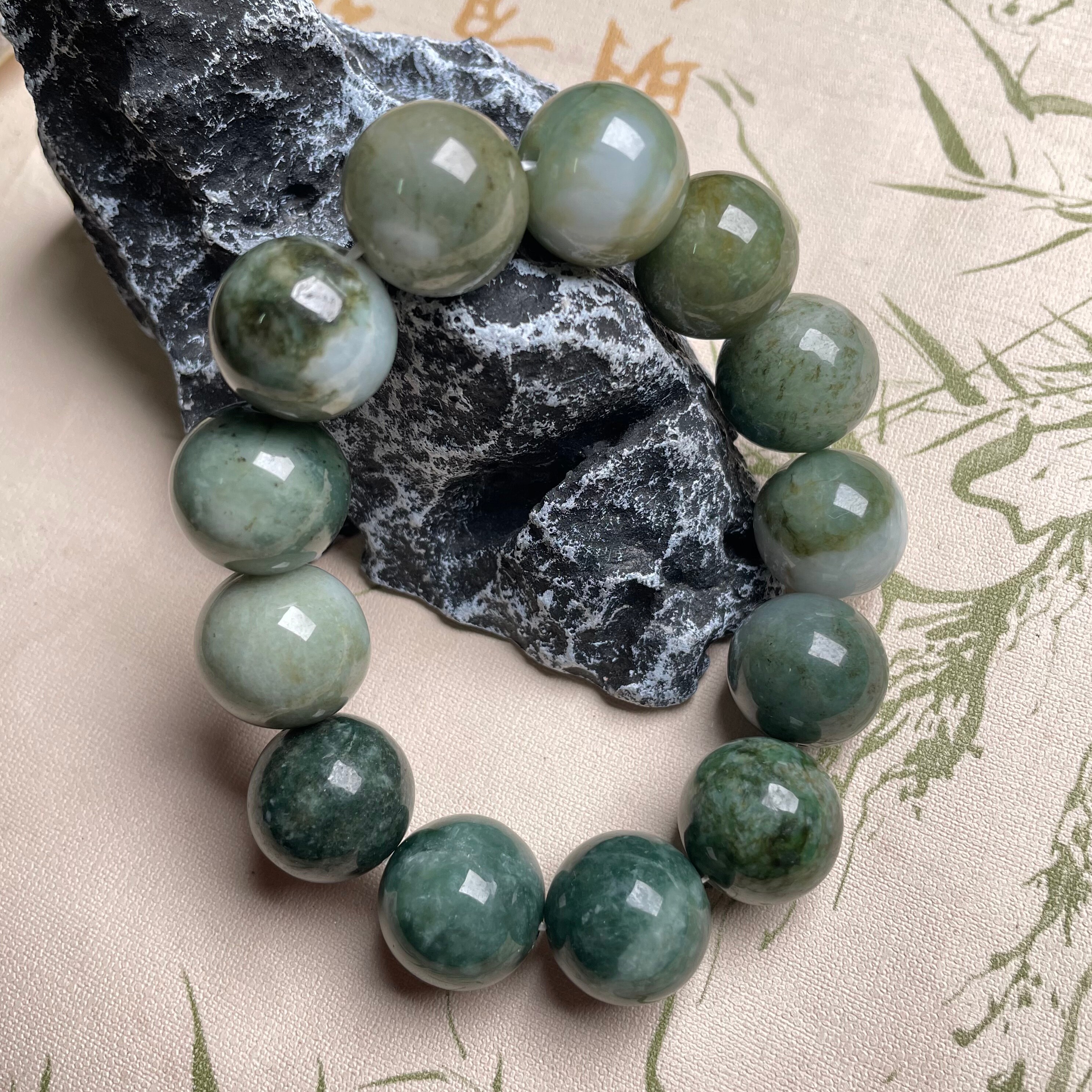 隆慈缘翡翠A货缅甸玉17mm细糯飘花手串大尺寸圆珠手串玉石手链