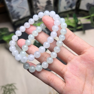 隆慈缘翡翠A货缅甸玉源头直发高冰8mm24颗冰种晴绿冰白手串冰手链