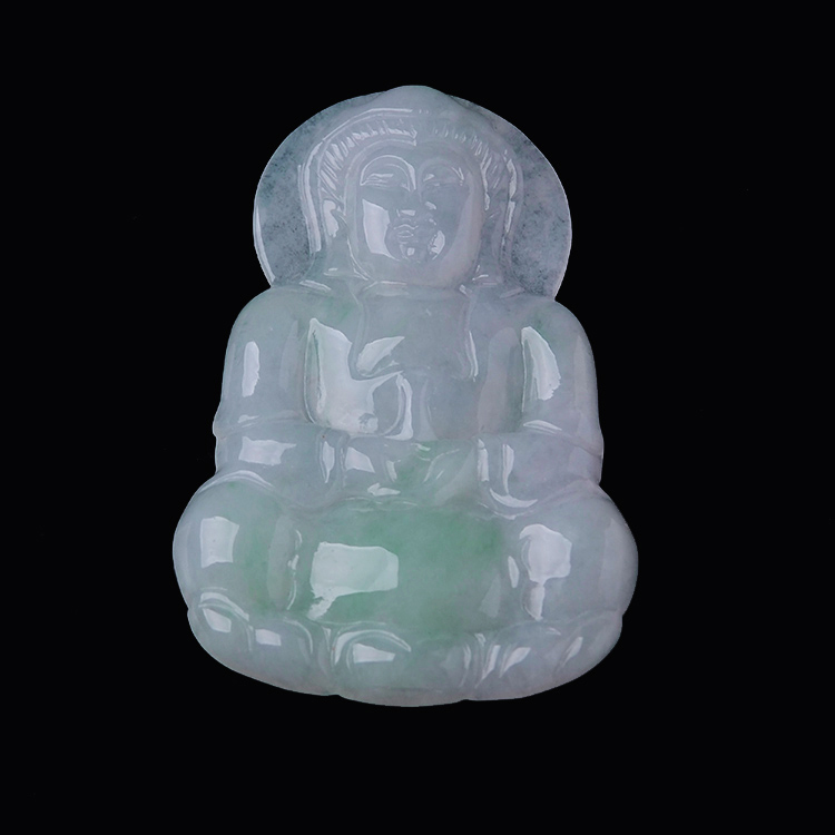 隆慈缘玉器缅甸淡绿翡翠观音吊坠正品保真冰糯种A货项坠送证包邮