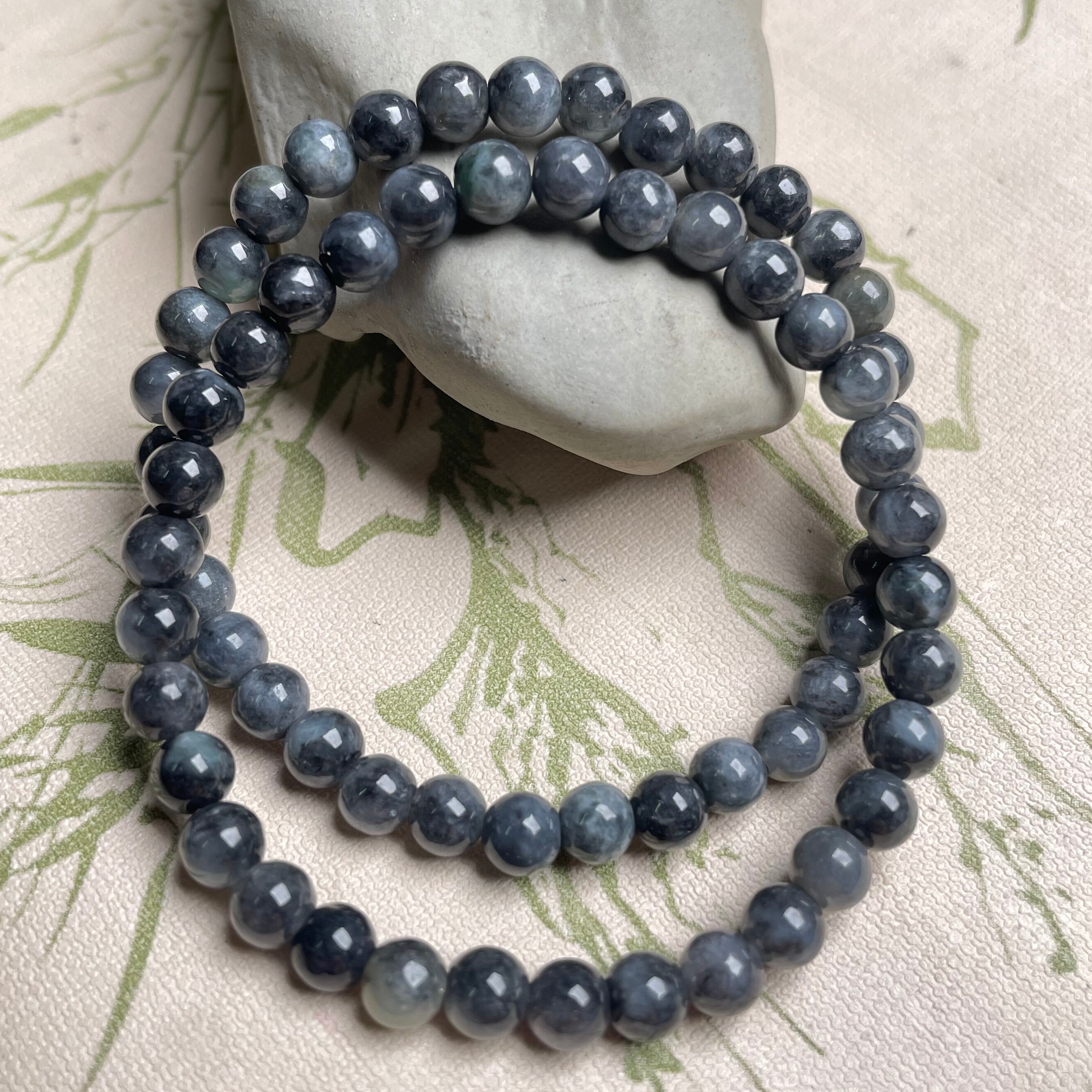 隆慈缘原矿翡翠源头A货翡翠5mm细糯种水墨画乌鸡手串圆珠玉石手链