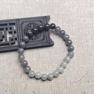 隆慈缘原矿翡翠源头直发A货7mm冰糯种冰乌鸡渐变手串圆珠玉石手链