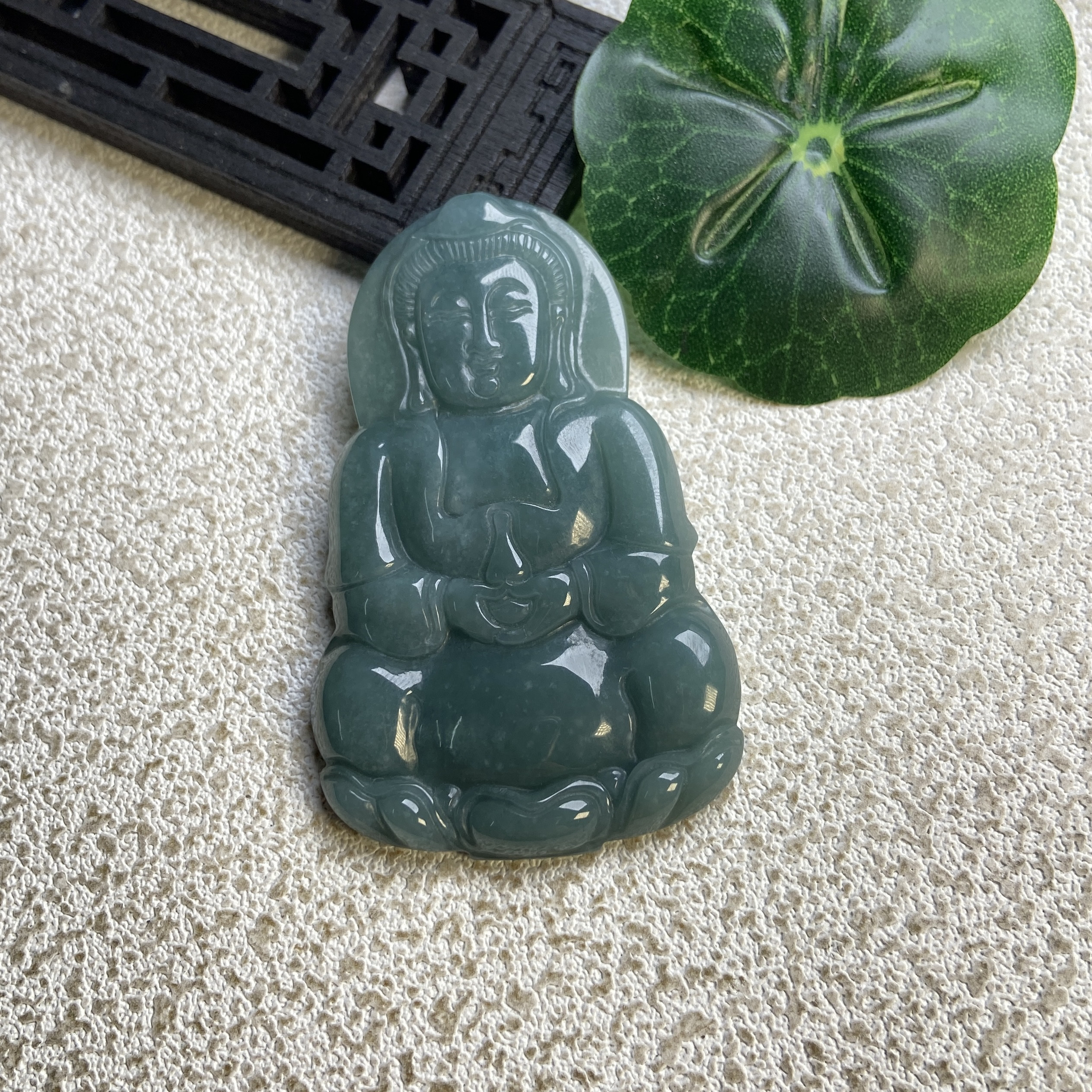 隆慈缘原矿翡翠源头A货细糯蓝水观音危地马拉大尺寸净瓶观音挂件