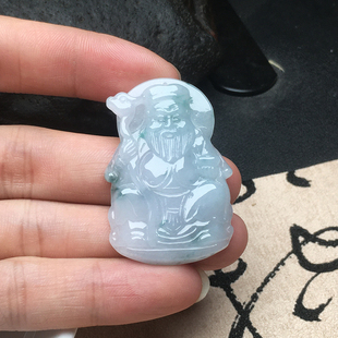 玉石飘花四会翡翠土地公挂件缅甸保真老坑A货玉石项坠包邮送证书