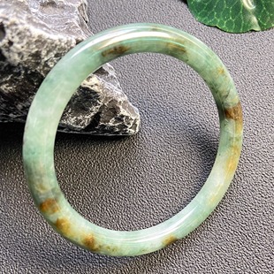 隆慈缘缅甸原矿A货翡翠56mm手镯冰糯种福禄寿三彩手镯圆条手镯