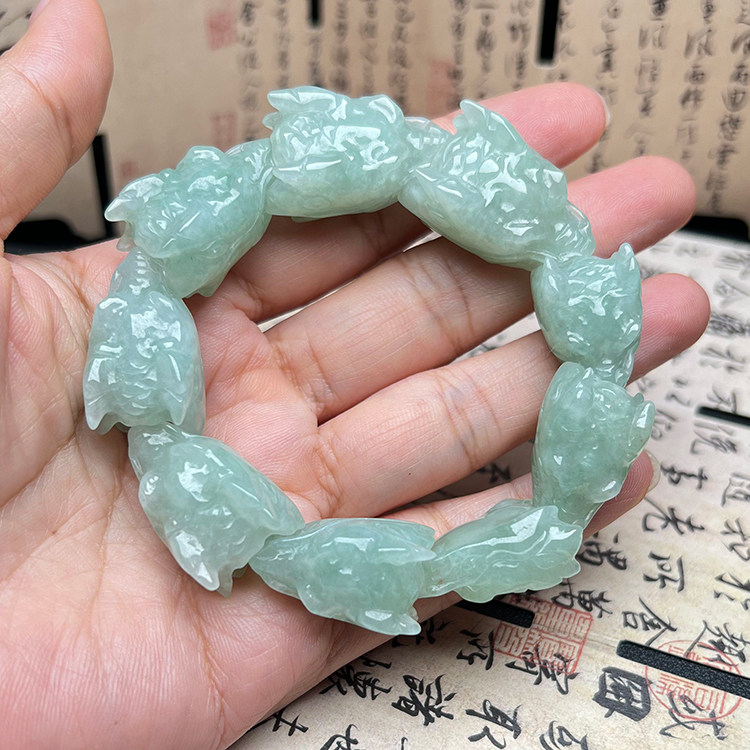 缅甸天然翡翠A货青龙九龙玉手串