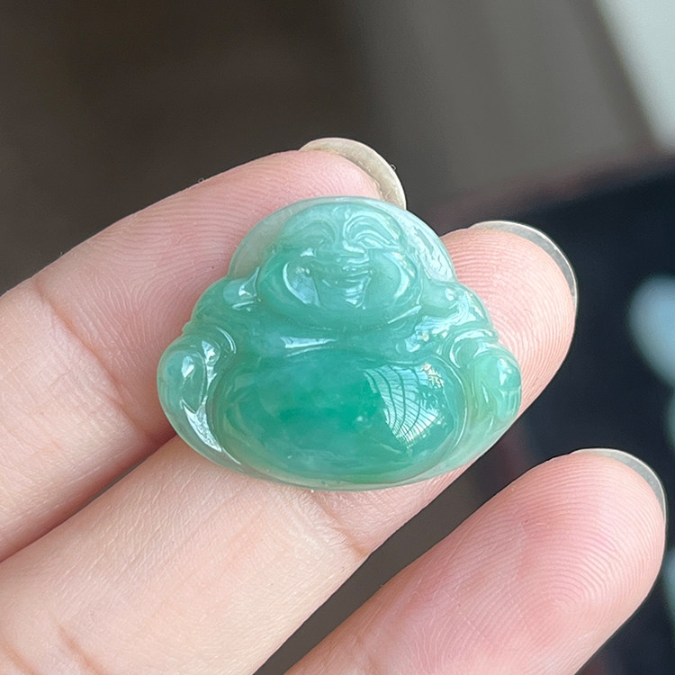 缅甸天然翡翠A货佛公笑佛玉吊坠