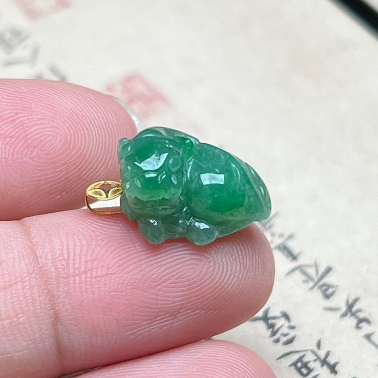 隆慈缘A货翡翠18K金貔貅项链