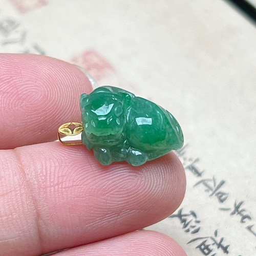隆慈缘A货翡翠18K金貔貅项链