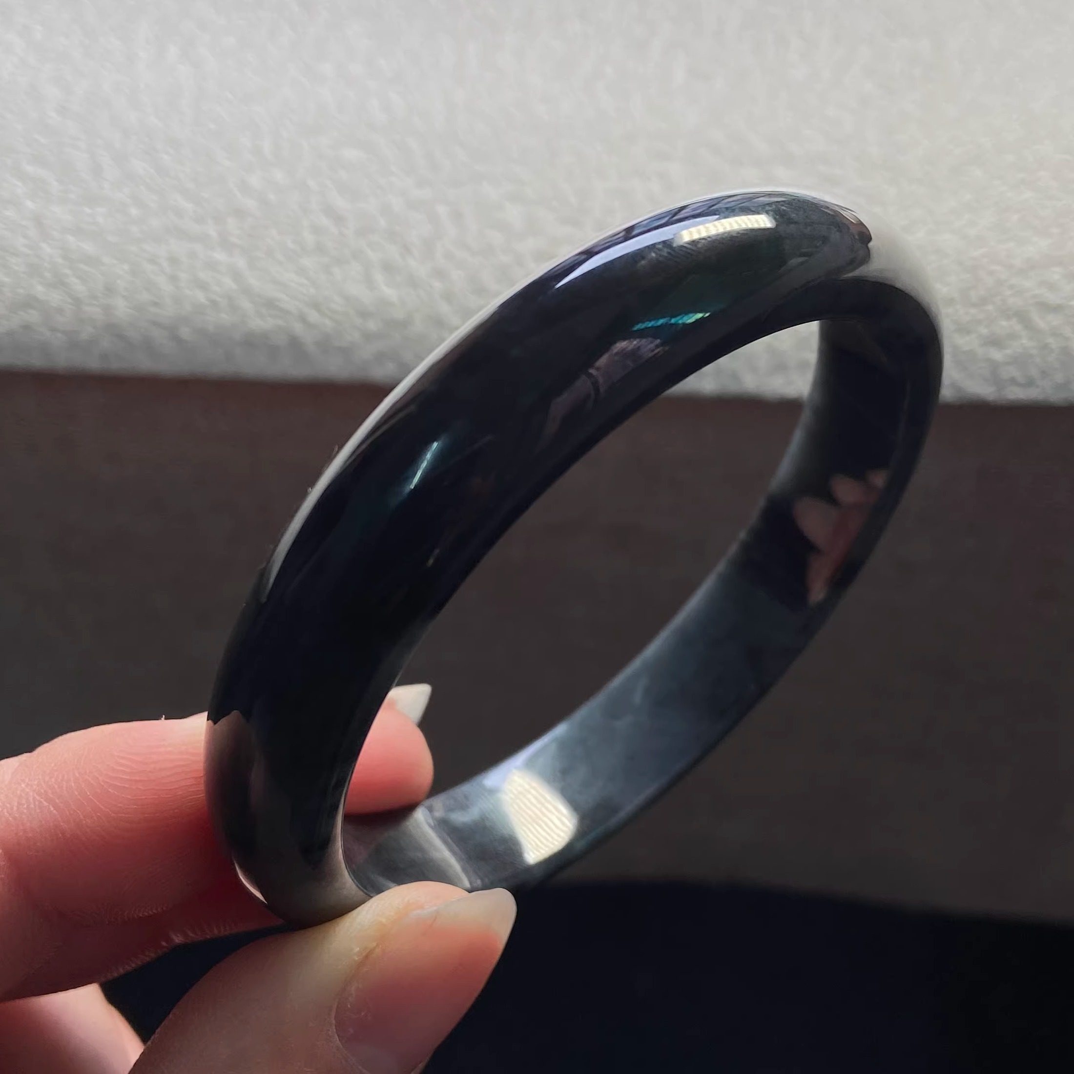 隆慈缘原矿A货翡翠61mm手镯冰糯种乌鸡手镯大圈口玉石手镯