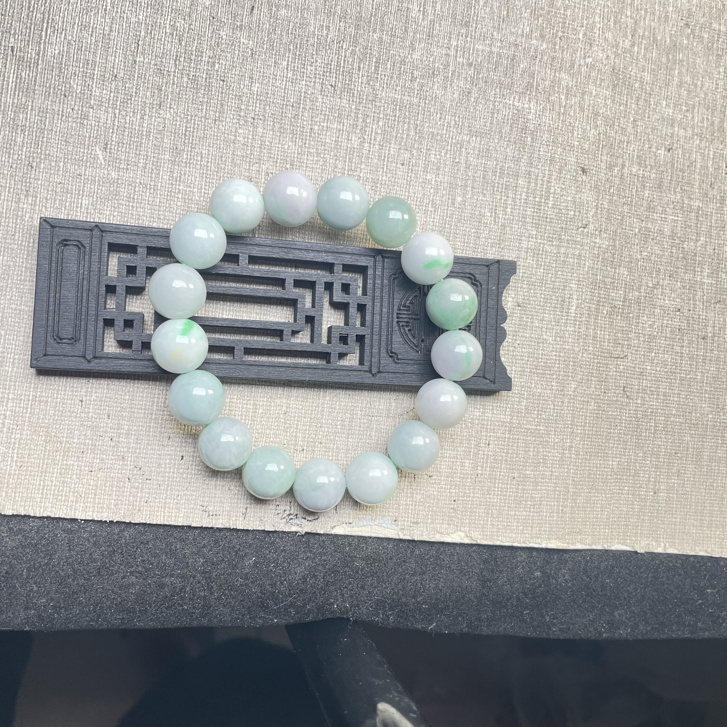 隆慈缘玉器13mm飘花翡翠圆珠手链缅甸阳绿飘花老坑A货糯种玉手串